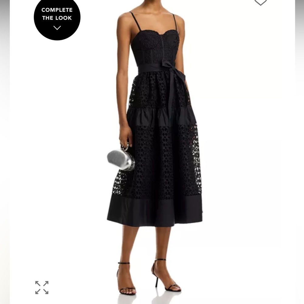 Aqua Black Eyelet Midi Dress with Tie Waist